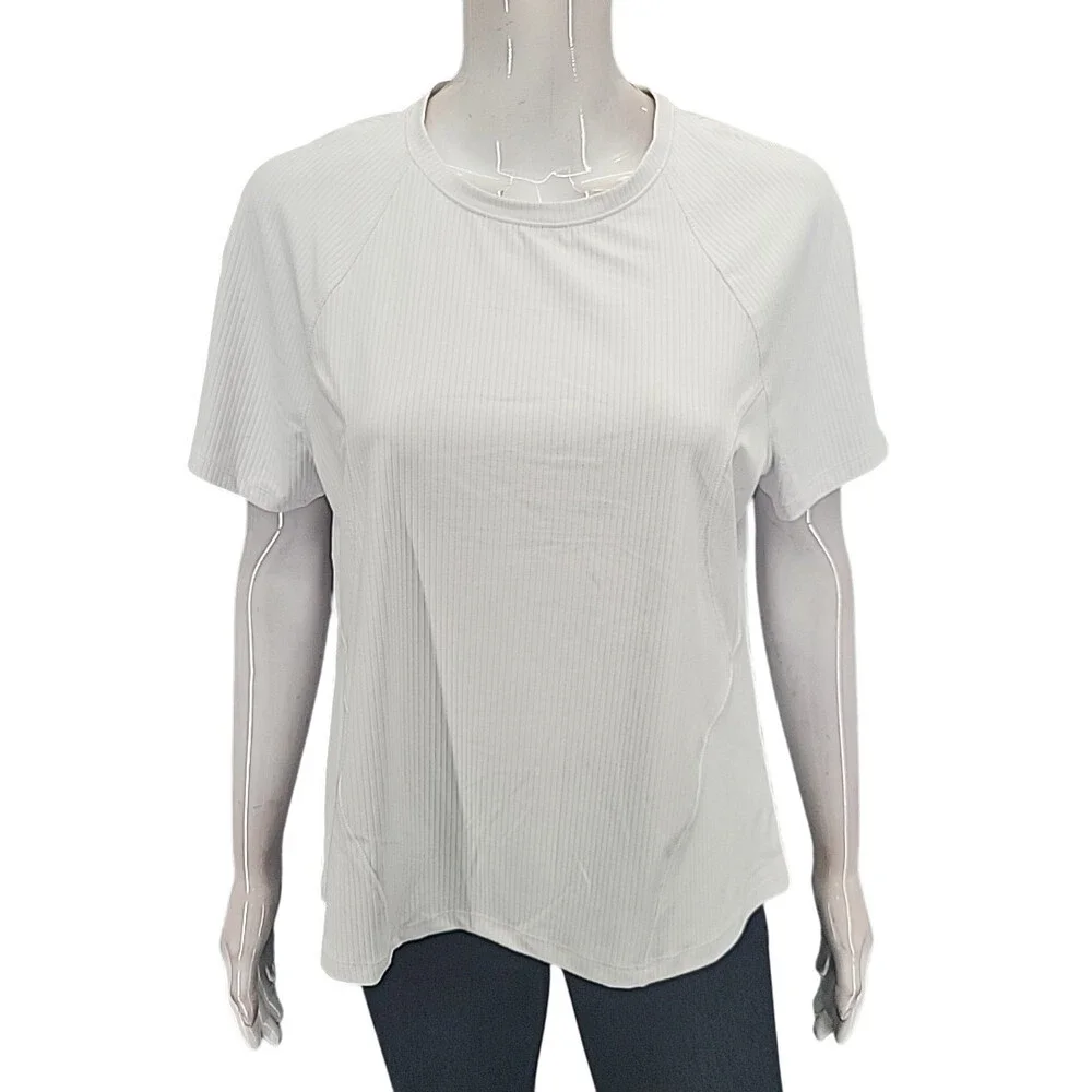Spyder Women's Active Top Large Size White Ribbed Short Sleeves Tee Shirt